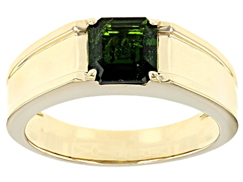 Green Chrome Diopside 18K Yellow Gold Over Sterling Silver Men's Ring 1.45ct