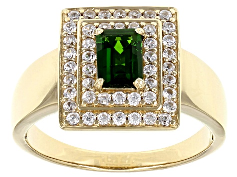 Green Chrome Diopside 18k Yellow Gold Over Silver Men's Ring 1.65ctw