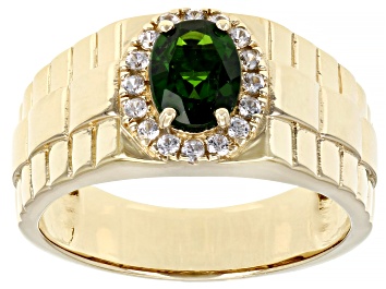 Picture of Green Chrome Diopside 18k Yellow Gold Over Silver Men's Ring 1.48ctw