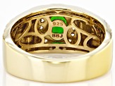 Green Chrome Diopside 18k Yellow Gold Over Silver Men's Ring 1.48ctw