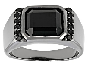 Black Onyx Rhodium Over Sterling Silver Men's Ring 0.27ctw
