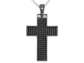 Black Spinel Rhodium Over Sterling Silver Men's Cross Pendant With Chain 8.26ctw