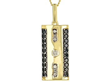 Picture of Black Spinel 18k Gold Over Sterling Silver Men's Pendant with Chain 0.59ctw