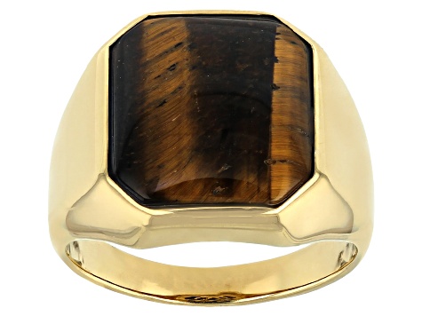 Brown Tiger's Eye 18k Yellow Gold Over Sterling Silver Men's Ring ...