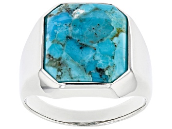 Picture of Blue Turquoise Rhodium Over Sterling Silver Men's Ring 16x14mm