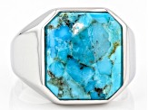 Blue Turquoise Rhodium Over Sterling Silver Men's Ring 16x14mm