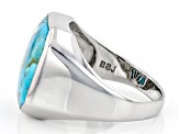 Blue Turquoise Rhodium Over Sterling Silver Men's Ring 16x14mm