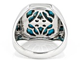 Blue Turquoise Rhodium Over Sterling Silver Men's Ring 16x14mm