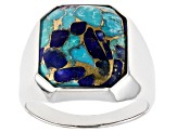 Blue Blended Turquoise and Lapis Lazuli Rhodium Over Sterling Silver Men's Ring