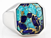 Blue Blended Turquoise and Lapis Lazuli Rhodium Over Sterling Silver Men's Ring