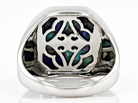 Blue Blended Composite Turquoise and Lapis Lazuli Rhodium Over Sterling Silver Men's Ring