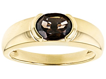 Picture of Brown Smoky Quartz 18k Yellow Gold Over Sterling Silver Men's Ring 1.60ct