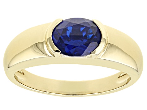 Blue Lab Created Spinel 18k Yellow Gold Over Sterling Silver Men's Ring ...