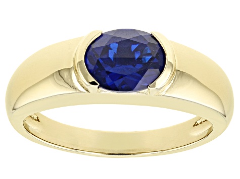 Blue Lab Created Spinel 18k Yellow Gold Over Sterling Silver Men's Ring 1.88ct