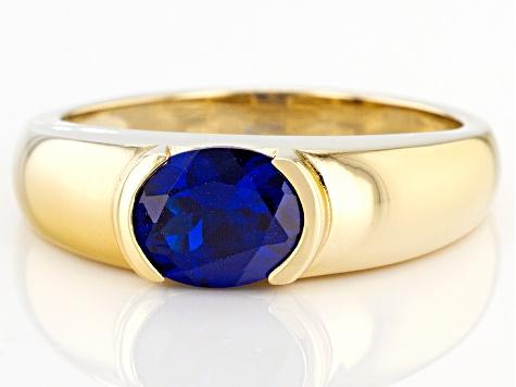 Blue Lab Created Spinel 18k Yellow Gold Over Sterling Silver Men's Ring 1.88ct