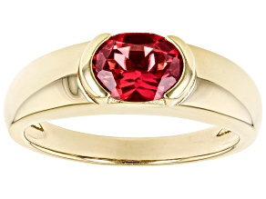 Orange Lab Created Padparadscha Sapphire  18k Yellow Gold Over Sterling Silver Men's Ring 2.13ctw