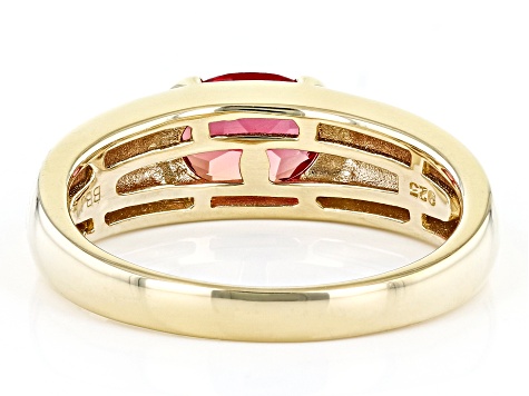 Orange Lab Created Padparadscha Sapphire  18k Yellow Gold Over Sterling Silver Men's Ring 2.13ctw