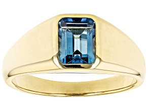 London Blue Topaz 18k Yellow Gold Over Sterling Silver Men's Ring 1.62ct