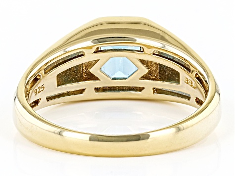 London Blue Topaz 18k Yellow Gold Over Sterling Silver Men's Ring 1.62ct