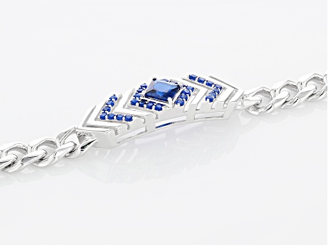 Blue Lab Created Spinel Rhodium Over Sterling Silver Men's Bracelet 2.69ctw