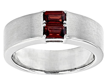 Picture of Red Garnet Rhodium Over Sterling Silver Matte Finish Men's January Birthstone Ring 0.54ctw