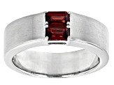 Red Garnet Rhodium Over Sterling Silver Matte Finish Men's January Birthstone Ring 0.54ctw