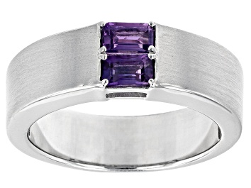 Picture of Purple Amethyst Rhodium Over Sterling Silver Matte Finish Men's February Birthstone Ring 0.51ctw