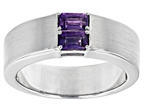 Purple Amethyst Rhodium Over Silver Men's February Birthstone Band Ring 0.51ctw
