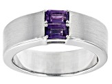 Purple Amethyst Rhodium Over Sterling Silver Matte Finish Men's February Birthstone Ring 0.51ctw