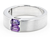 Purple Amethyst Rhodium Over Sterling Silver Matte Finish Men's February Birthstone Ring 0.51ctw