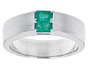 Green Emerald Rhodium Over Sterling Silver Matte Finish Men's May Birthstone Ring 0.48ctw