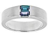 Blue Lab Alexandrite Rhodium Over Sterling Silver Matte Finish Men's June Birthstone Ring 0.64ctw