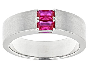 Red Lab Created Ruby Rhodium Over Silver Men's July Birthstone Ring 0.65ctw