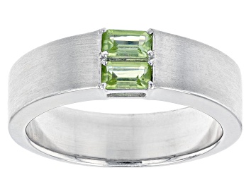 Picture of Green Peridot Rhodium Over Sterling Silver Matte Finish Men's August Birthstone Ring 0.48ctw