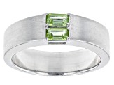 Green Peridot Rhodium Over Sterling Silver Matte Finish Men's August Birthstone Ring 0.48ctw