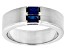 Blue Lab Created Sapphire Rhodium Over Silver Matte Finish Men's September Birthstone Ring 0.65ctw