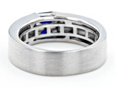 Blue Lab Created Sapphire Rhodium Over Silver Matte Finish Men's September Birthstone Ring 0.65ctw