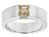 Yellow Citrine Rhodium Over Sterling Silver Matte Finish Men's November Birthstone Ring 0.51ctw