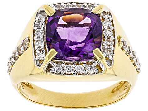 Purple African Amethyst 18k Yellow Gold Over Sterling Silver Men's Ring 4.77ctw