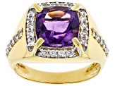 Purple African Amethyst 18k Yellow Gold Over Sterling Silver Men's Ring 4.77ctw