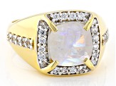 Rainbow Moonstone 18k Yellow Gold Over Sterling Silver Men's Ring 4.73ctw