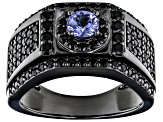 Blue Tanzanite, Black Rhodium Over Sterling Silver Men's Ring 2.22ctw