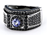 Blue Tanzanite Black Rhodium Over Sterling Silver Men's Ring 2.22ctw