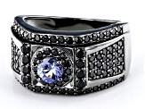 Blue Tanzanite, Black Rhodium Over Sterling Silver Men's Ring 2.22ctw