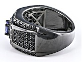 Blue Tanzanite, Black Rhodium Over Sterling Silver Men's Ring 2.22ctw