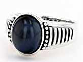 Blue Pietersite Rhodium Over Sterling Silver Men's Ring 12x10mm