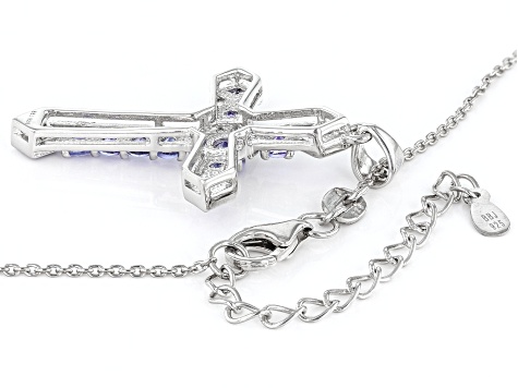 ◆naosandesu◆ Blue Tanzanite Rhodium Over Sterling Silver Men's Cross