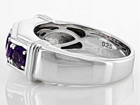 Purple Amethyst Rhodium Over Sterling Silver Men's Ring 0.98ctw