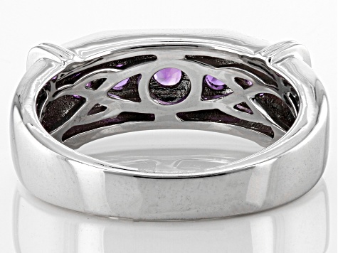 Purple Amethyst Rhodium Over Sterling Silver Men's Ring 0.98ctw