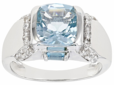 Sky Blue Topaz Rhodium Over Sterling Silver Men's Ring 5.37ctw